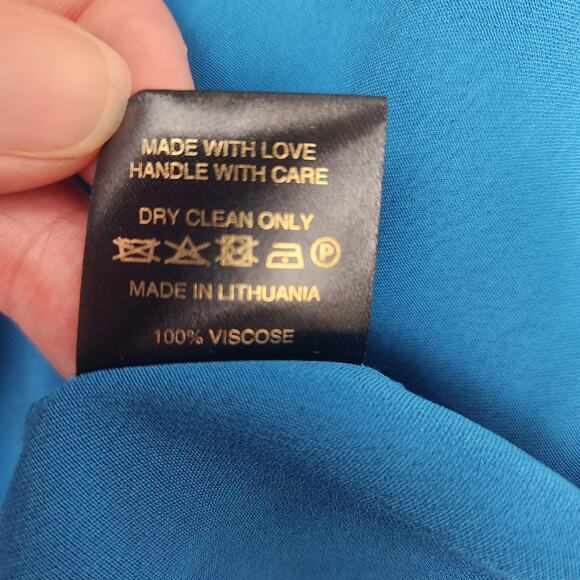 De La Vali Gin Ruched Maxi Dress in Blue Size UK 8 US 4 Long Sleeve Satin NWT - Picture 12 of 12